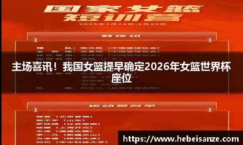 主场喜讯！我国女篮提早确定2026年女篮世界杯座位